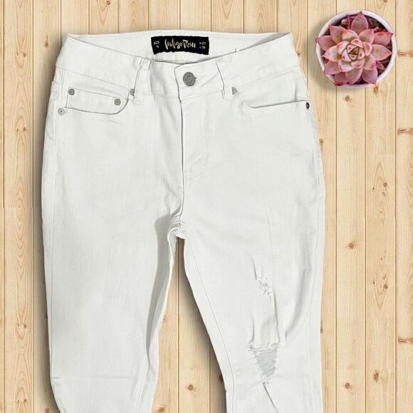 Indigo Rein White Destroyed Skinny Stretchy Capris Jeans Sz 27 - Picture 5 of 10